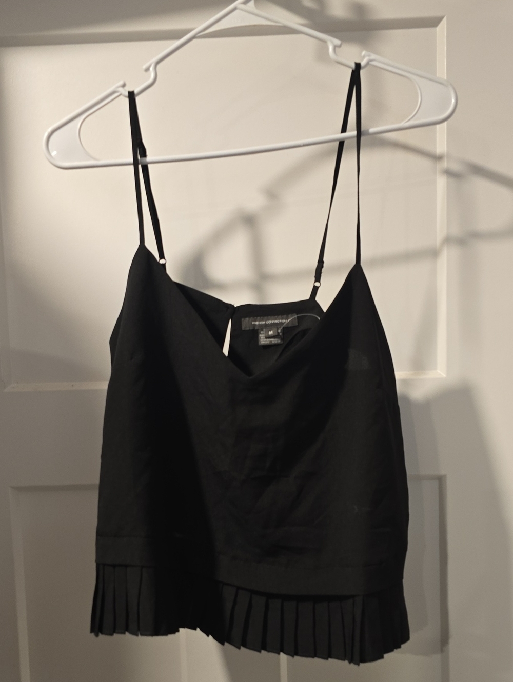 French Connection Black Pleated-Hem Spaghetti Strap Camisole